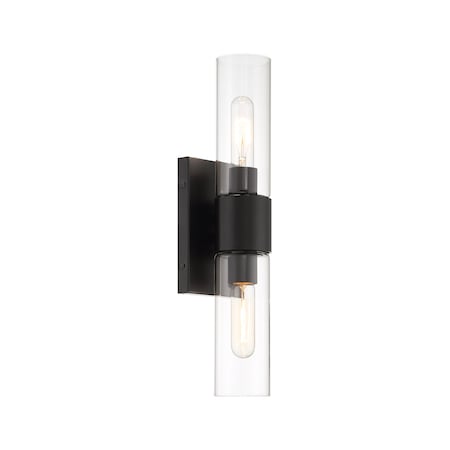 Designers Fountain Anton 17.5in 2-Light Matte Black Transitional Indoor Wall Sconce with Clear Glass Shades D286M-2WS-MB